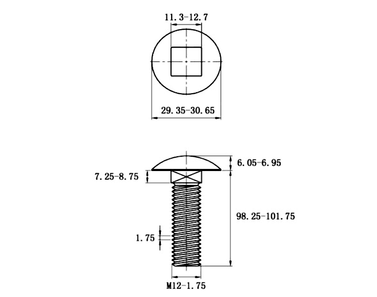 Bản vẽ kỹ thuật Bulong Cổ Vuông Inox 304 DIN603 M12x100