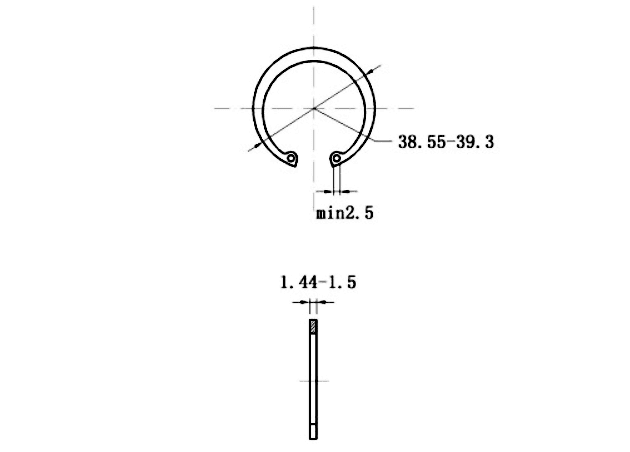 Bản vẽ kỹ thuật Phe Gài Lỗ Thép 65Mn DIN472 D36x1.5 (5Cái/Bịch)