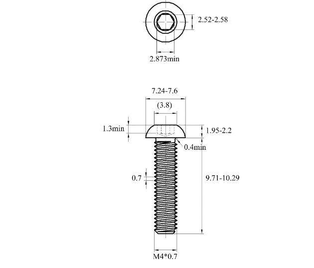 Bản vẽ kỹ thuật Lục Giác Chìm Mo Thép Đen 10.9 ISO7380 M4x10