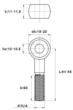 Bản vẽ kỹ thuật Bulong Mắt Inox 304 M12x85 (Lửng)
