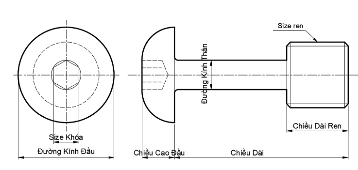 Bản vẽ kỹ thuật Cover Bolt - Button Head Cap CBBTM4-12