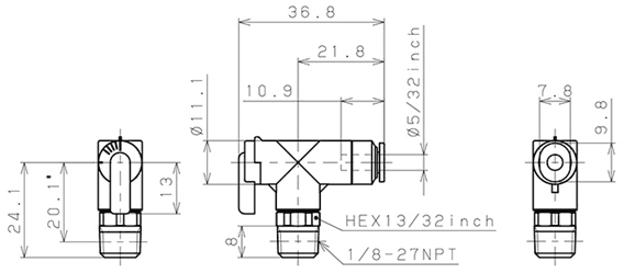 Bản vẽ kỹ thuật Van Bi Khí Nén, Loại Mini Pisco BVLC5/32-N1U