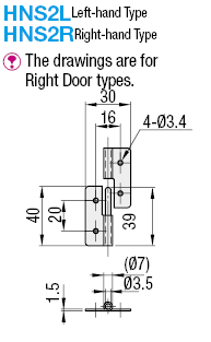 Bản vẽ kỹ thuật Bản Lề Tháo Rời Phải Inox 304 (HNS2R) L 40 mm