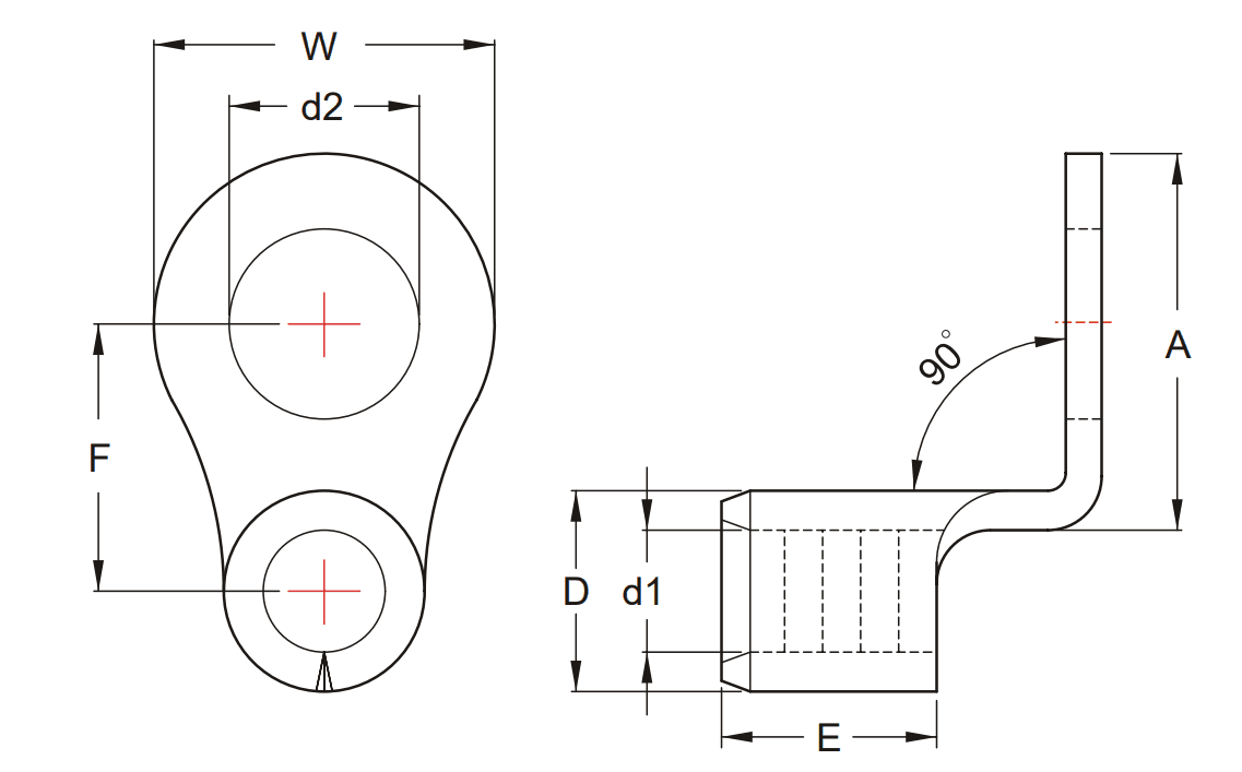 Bản vẽ kỹ thuật Đầu Cosse Tròn Trần 90 Độ KST 2 mm2 RNBS2-5-90D