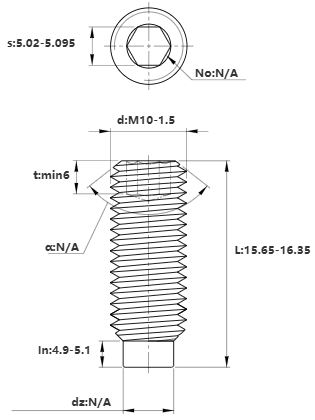 Bản vẽ kỹ thuật Vít Trí Đuôi Trụ Thép Đen 10.9 DIN915 M10x16
