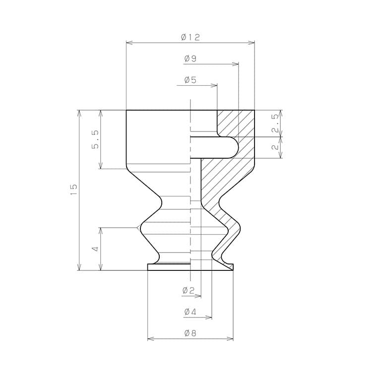 Bản vẽ kỹ thuật Đầu Nấm Hút Chân Không Dạng Lò Xo, Cao Su Nitrile - NBR, O.D 8 mm, Pisco VP8LBN
