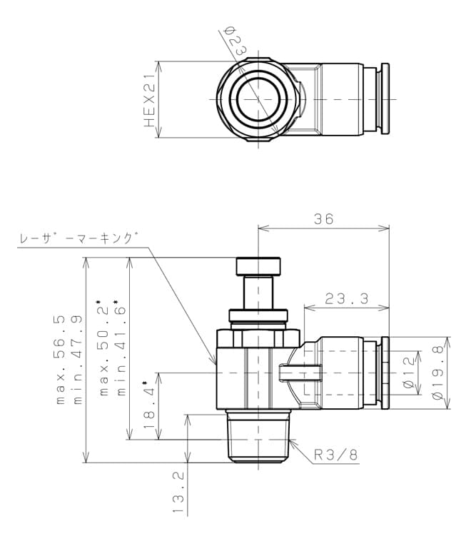 Bản vẽ kỹ thuật Van Tiết Lưu Khí Nén Inox 316 Pisco SSJSC12-03A