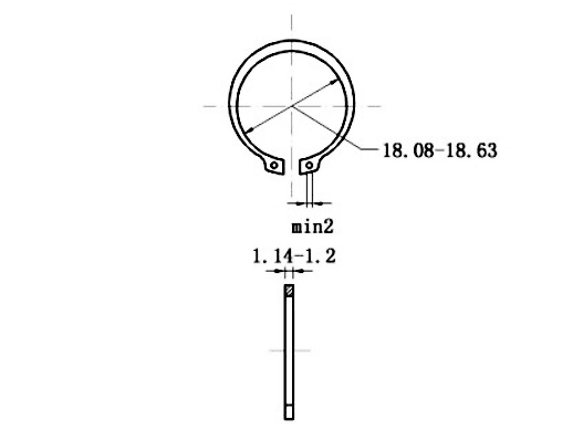 Bản vẽ kỹ thuật Phe Gài Trục Thép 65Mn DIN471 D20x1.2