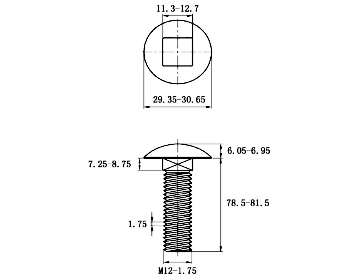 Bản vẽ kỹ thuật Bulong Cổ Vuông Inox 304 DIN603 M12x80
