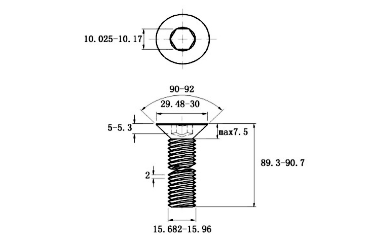 Bản vẽ kỹ thuật Lục Giác Chìm Col Thép Đen 10.9 DIN7991 M16x90