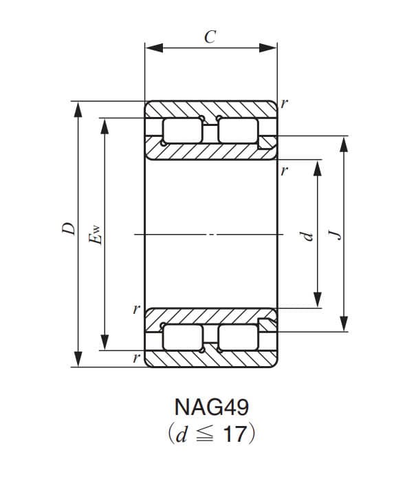 Bản vẽ kỹ thuật Vòng Bi Kim 12x24 mm IKO NAG4901