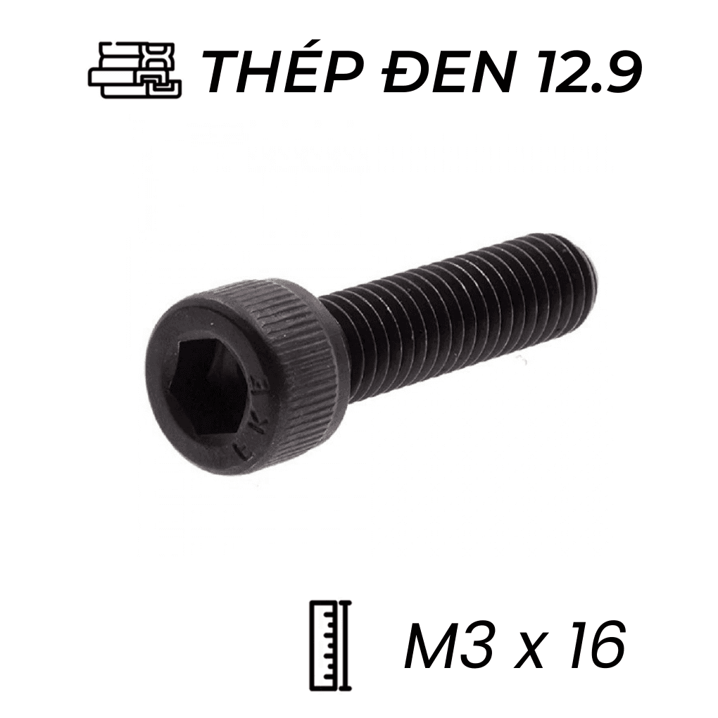 Lục Giác Chìm Đầu Trụ Thép Đen 12.9 DIN912 M3x16