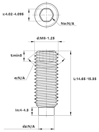 Bản vẽ kỹ thuật Vít Trí Đuôi Trụ Thép Đen 10.9 DIN915 M8x15