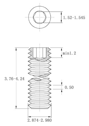 Bản vẽ kỹ thuật Vít Trí Đuôi Bằng Thép Đen 10.9 DIN913 M3x4