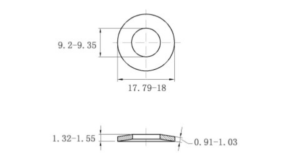 Bản vẽ kỹ thuật Lông Đền Lò Xo Đĩa Thép Đen DIN2093 M9 (9.2x18x1.0)