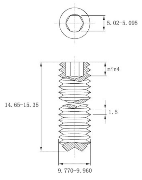 Bản vẽ kỹ thuật Vít Trí Đuôi Lõm Inox 304 DIN916 M10x15