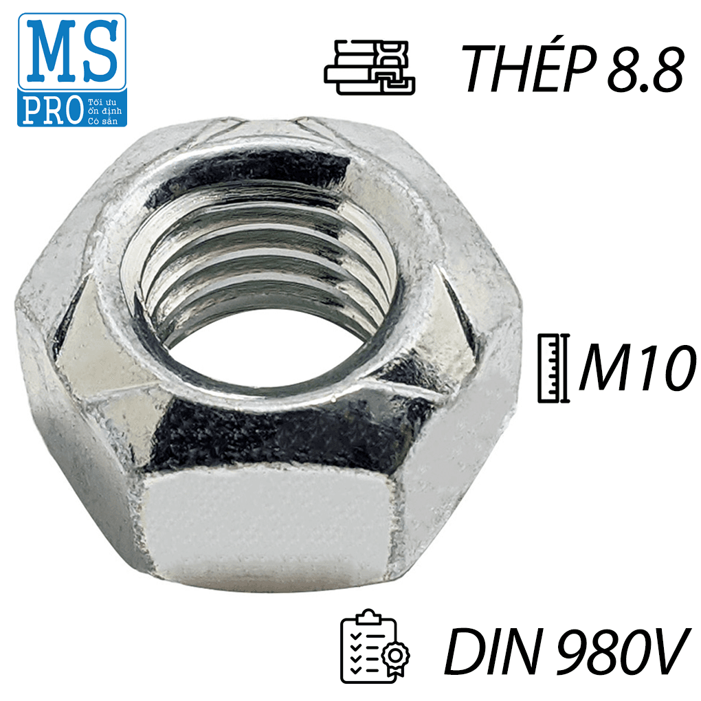 Tán Khóa Thép Mạ Kẽm Trắng Cr3+ DIN980V M10