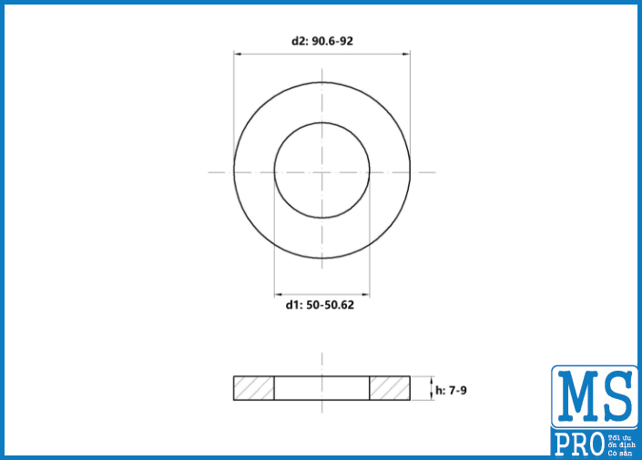 Bản vẽ kỹ thuật Lông Đền Phẳng Inox 304 DIN125 M48