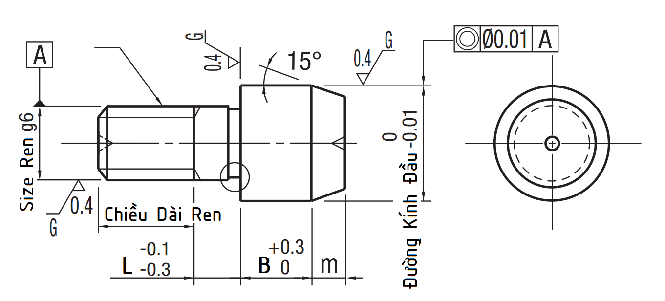 Bản vẽ kỹ thuật Locating Pins - Large Head, Tapered - Threaded - Round Shape (g6) JPNBB3-3.5