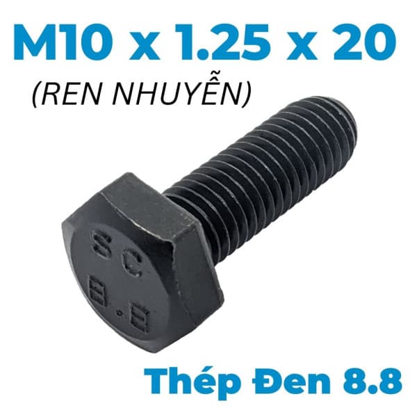 Bulong Thép Đen 8.8 DIN961 M10x1.25x20 Ren Nhuyễn