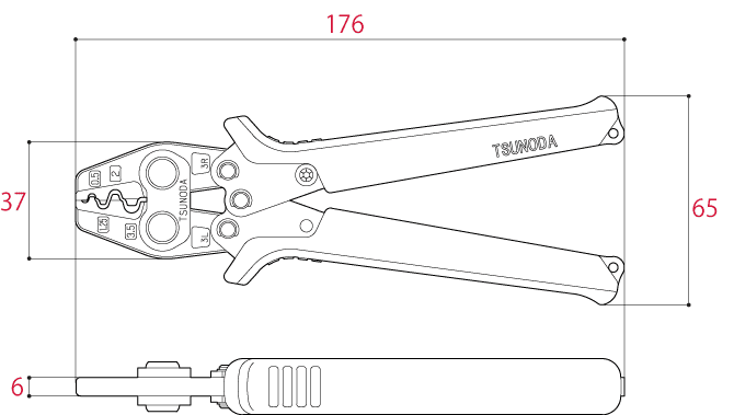 Bản vẽ kỹ thuật Kìm Bấm Cos 176mm Tsunoda TP-3