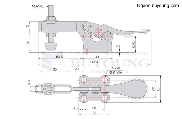 Bản vẽ kỹ thuật Kẹp Định Vị Thép Mạ Kẽm (90KG) Buyoung 009-21F