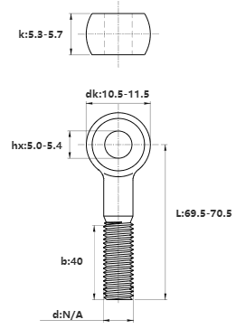 Bản vẽ kỹ thuật Bulong Mắt Inox 304 M6x70 (Lửng)