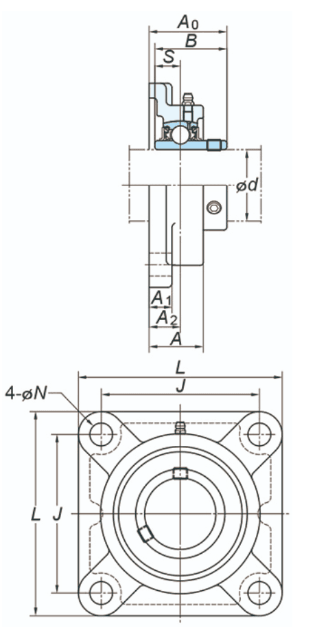 Bản vẽ kỹ thuật Gối Đỡ Vòng Bi KOYO UCF 214 (d70) Mặt Bích Vuông