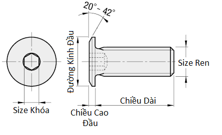 Bản vẽ kỹ thuật Lục Giác Chìm Đầu Cực Mỏng Inox 304 M2x3 (CBSTSR2-3)