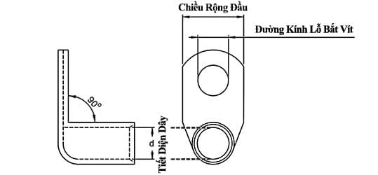Bản vẽ kỹ thuật Đầu Cosse Đồng Trần 90 Độ 35 mm2 KST TLK35-8-90D