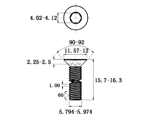 Bản vẽ kỹ thuật Lục Giác Chìm Col Thép Đen 10.9 DIN7991 M6x14