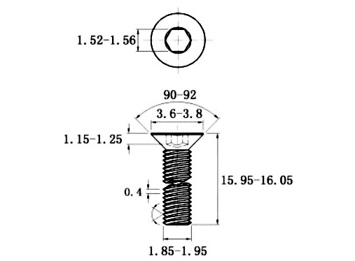 Bản vẽ kỹ thuật Lục Giác Chìm Col Thép Đen 10.9 DIN7991 M2x16
