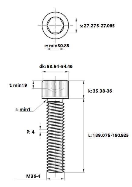 Bản vẽ kỹ thuật Lục Giác Chìm Đầu Trụ Thép Đen 12.9 DIN912 M36x190