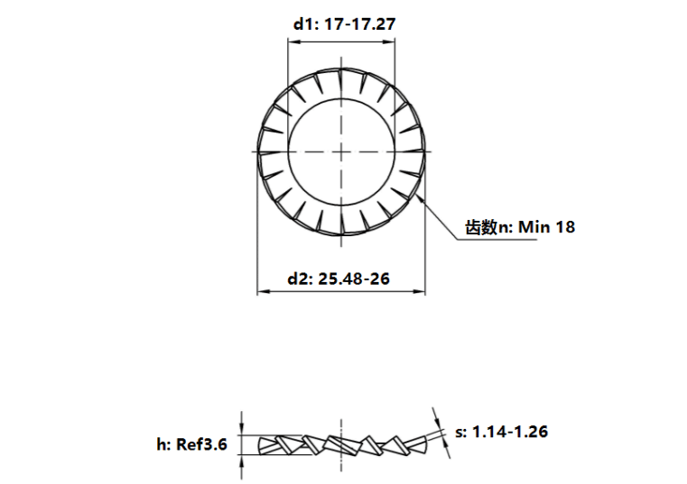 Bản vẽ kỹ thuật Lông Đền Răng Ngoài Loại A Thép Mạ Kẽm DIN6798A M16