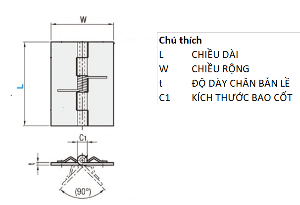 Bản vẽ kỹ thuật Bản Lề Lò Xo Inox 304 Đánh Bóng (HHSP20) L 20 mm