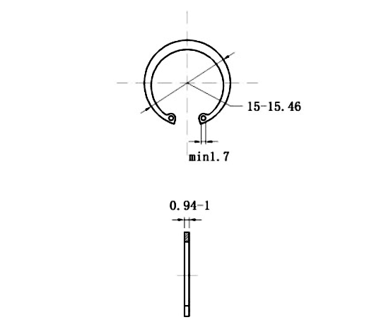 Bản vẽ kỹ thuật Phe Gài Lỗ Thép 65Mn DIN472 D14x1.0 (50Cái/Bịch)