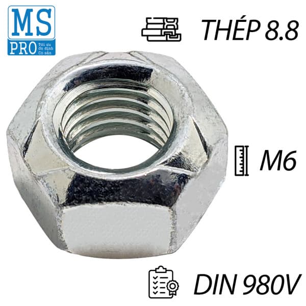 Tán Khóa Thép Mạ Kẽm Trắng Cr3+ DIN980V M6