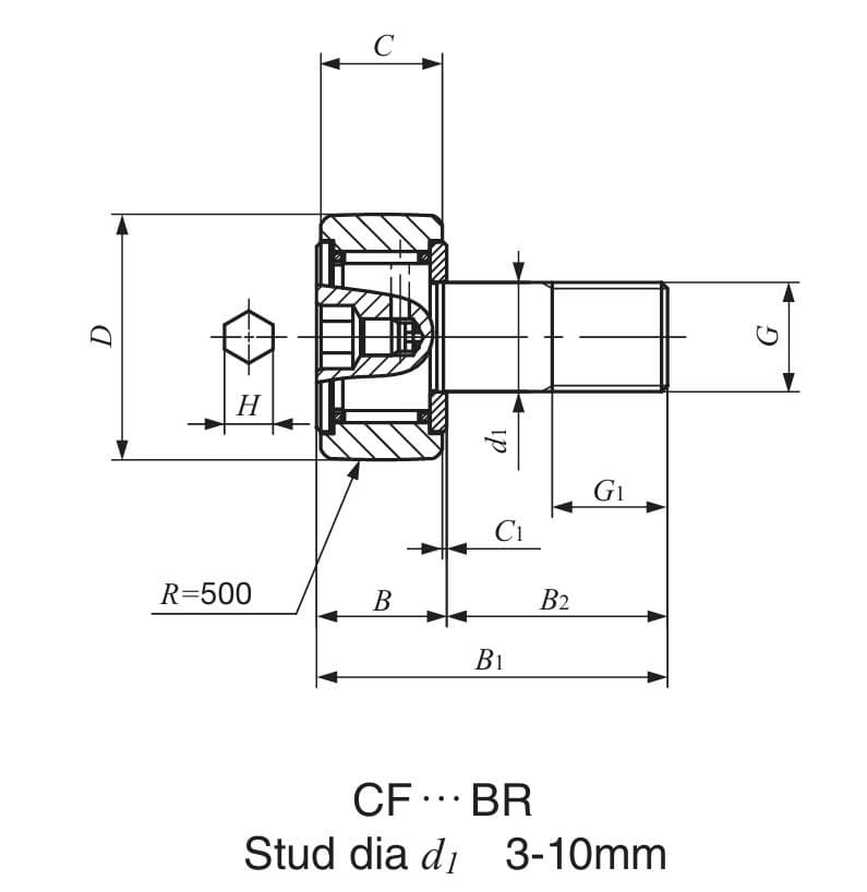 Bản vẽ kỹ thuật Vòng Bi Cam 10x22x12 mm IKO CF 10 BR