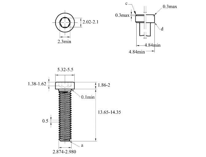 Bản vẽ kỹ thuật Lục Giác Trụ Đầu Thấp Inox 304 DIN7984 M3x14