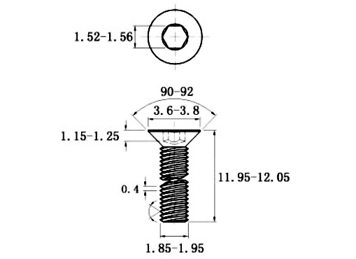 Bản vẽ kỹ thuật Lục Giác Chìm Col Thép Đen 10.9 DIN7991 M2x12