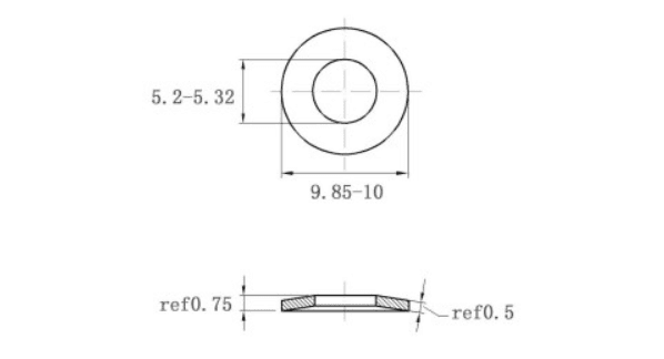 Bản vẽ kỹ thuật Lông Đền Lò Xo Đĩa Thép Đen DIN2093 M5 (5.2x10x0.5)