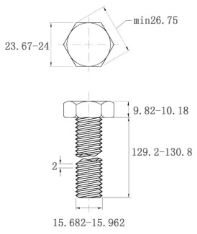 Bản vẽ kỹ thuật Bulong Thép Đen 8.8 DIN933 M16x130
