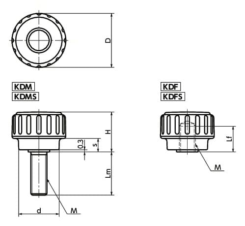 Bản vẽ kỹ thuật Núm Vặn Nhựa Tròn Ren Trong OD16 M3 NBK Dòng KDF