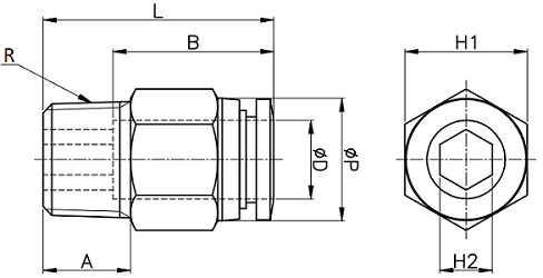 Bản vẽ kỹ thuật Đầu Nối Nhanh Khí Nén Ø12mm - Ren Ngoài 1/2" CDC MPC 1204 (Màu Xanh)