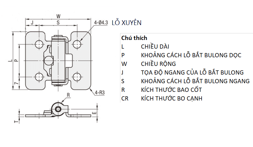 Bản vẽ kỹ thuật Bản Lề Lò Xo Moment Xoắn Inox 304 (HHPT15) L 50 mm