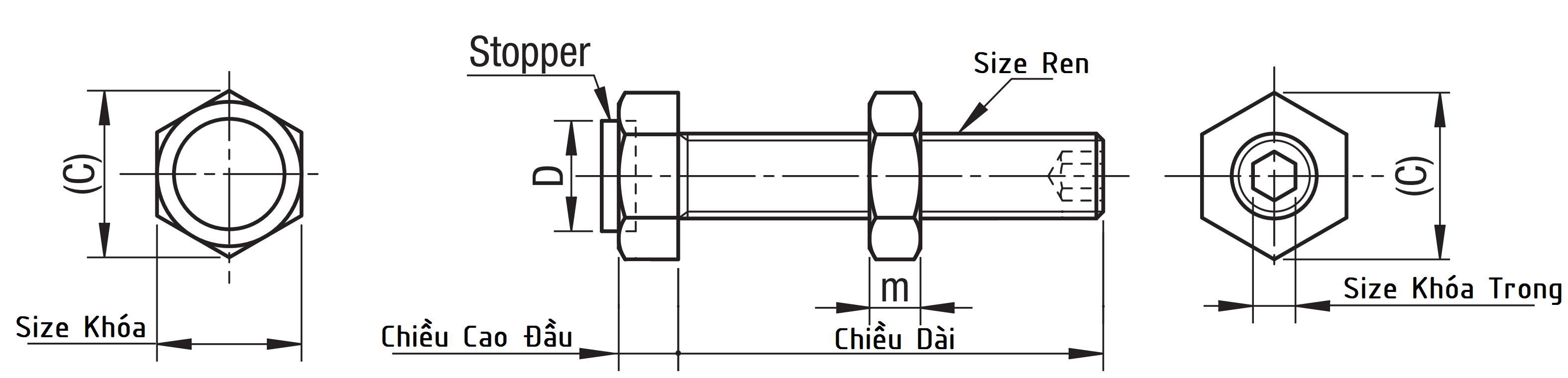 Bản vẽ kỹ thuật Bulong Chặn Inox 304 Đầu Nhựa M6x20 Kèm Tán SUSTH6-20