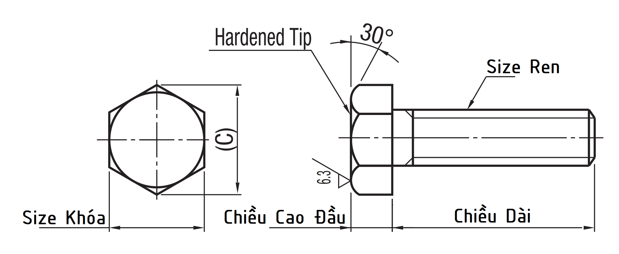 Bản vẽ kỹ thuật Bulong Chặn Thép Đen SCM435 M4x0.5x20 STRCB4-20 Ren Nhuyễn (Dòng Tiêu Chuẩn)