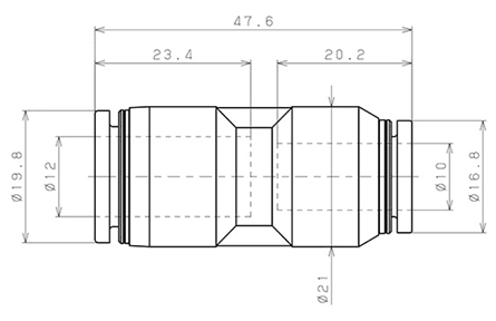 Bản vẽ kỹ thuật Đầu Nối Giảm Khí Nén Thẳng Phi 12-10mm Pisco PG12-10