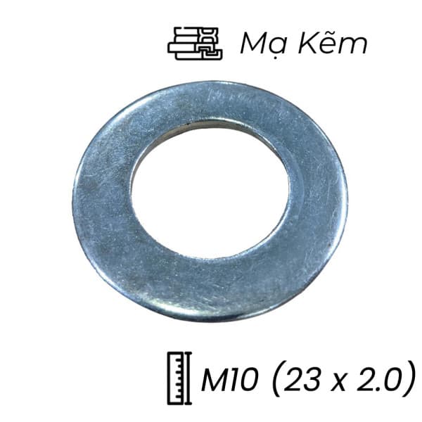 Lông Đền Phẳng Thép Mạ Kẽm M10 (23x2.0)