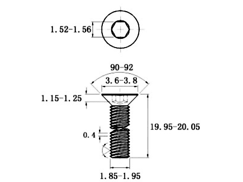 Bản vẽ kỹ thuật Lục Giác Chìm Col Thép Đen 10.9 DIN7991 M2x20